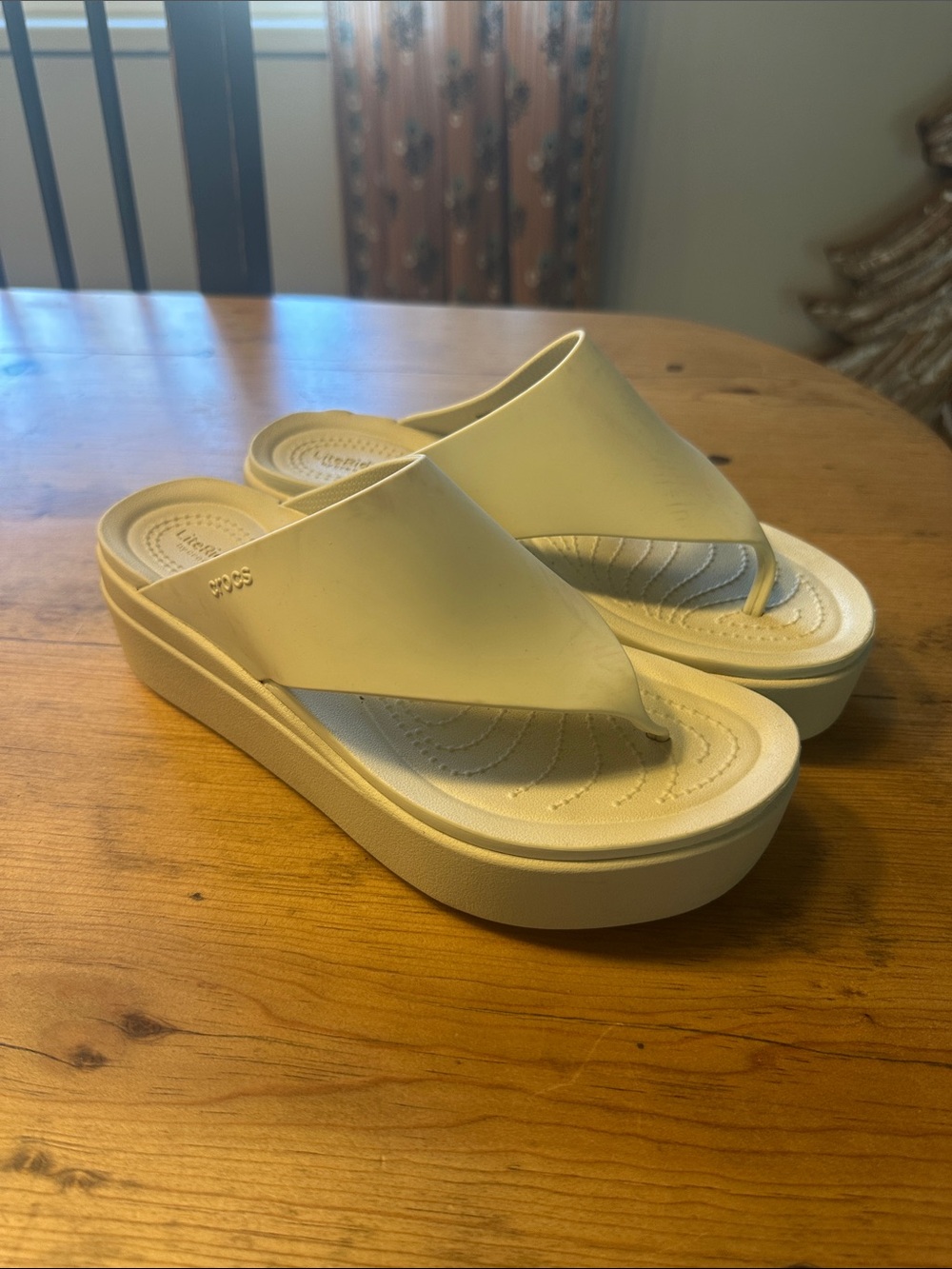 CROCS Women’s Cream Platform Thong Sandals
